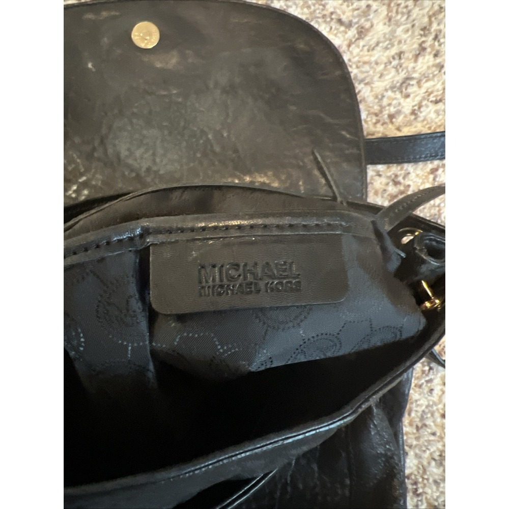 Vintage Michael Kors Leather Crossbody Bag Black Large Pockets Adjusting Strap - Picture 6 of 13